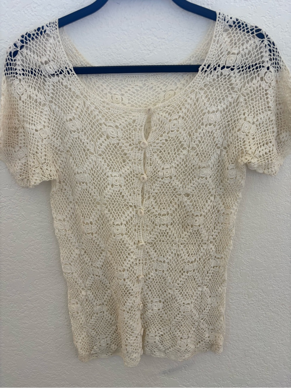 Handmade Mexican Cream Crochet Button-Front Top